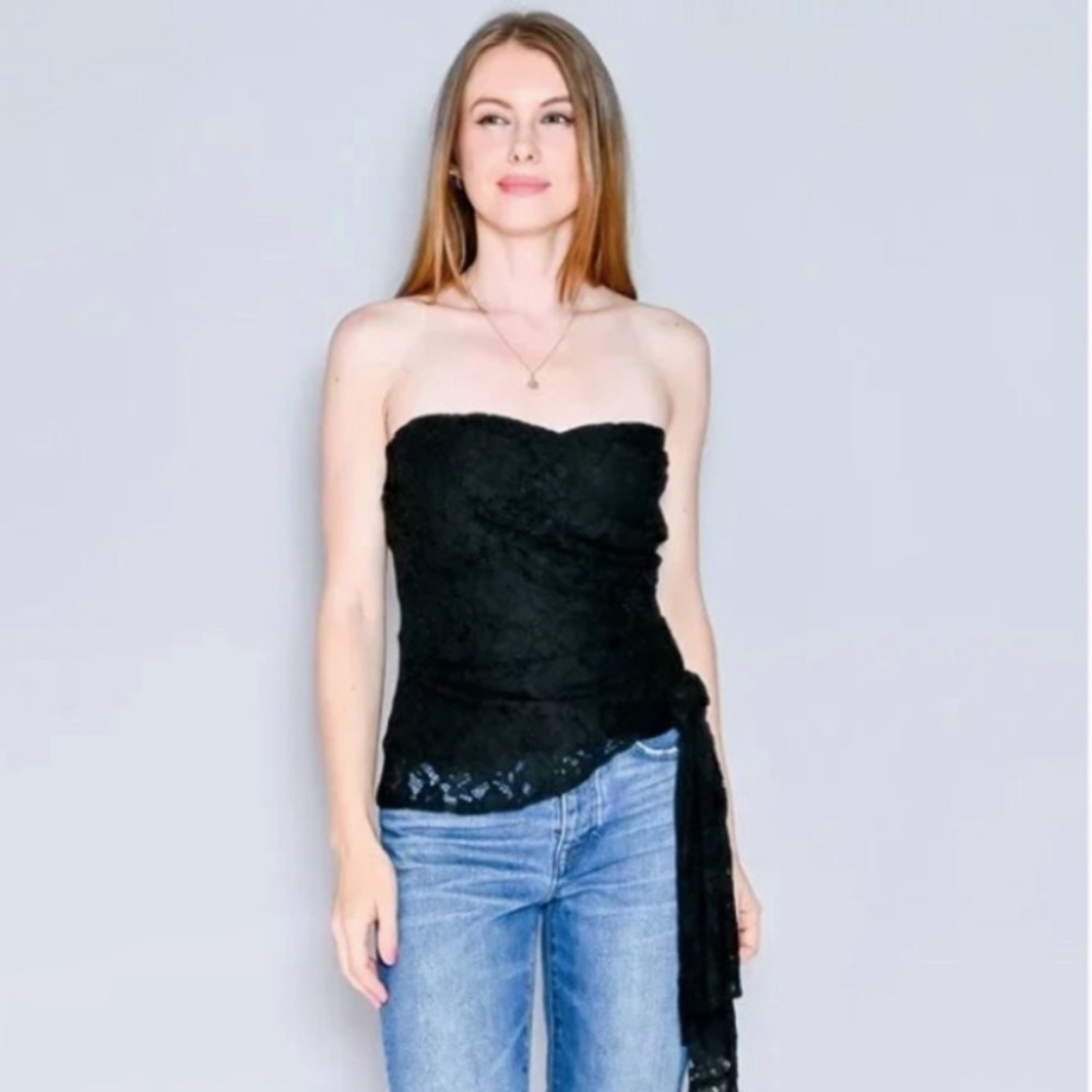 Anthropologie x Mare Mare Lace Strapless Tube Top Black Blouse size Small